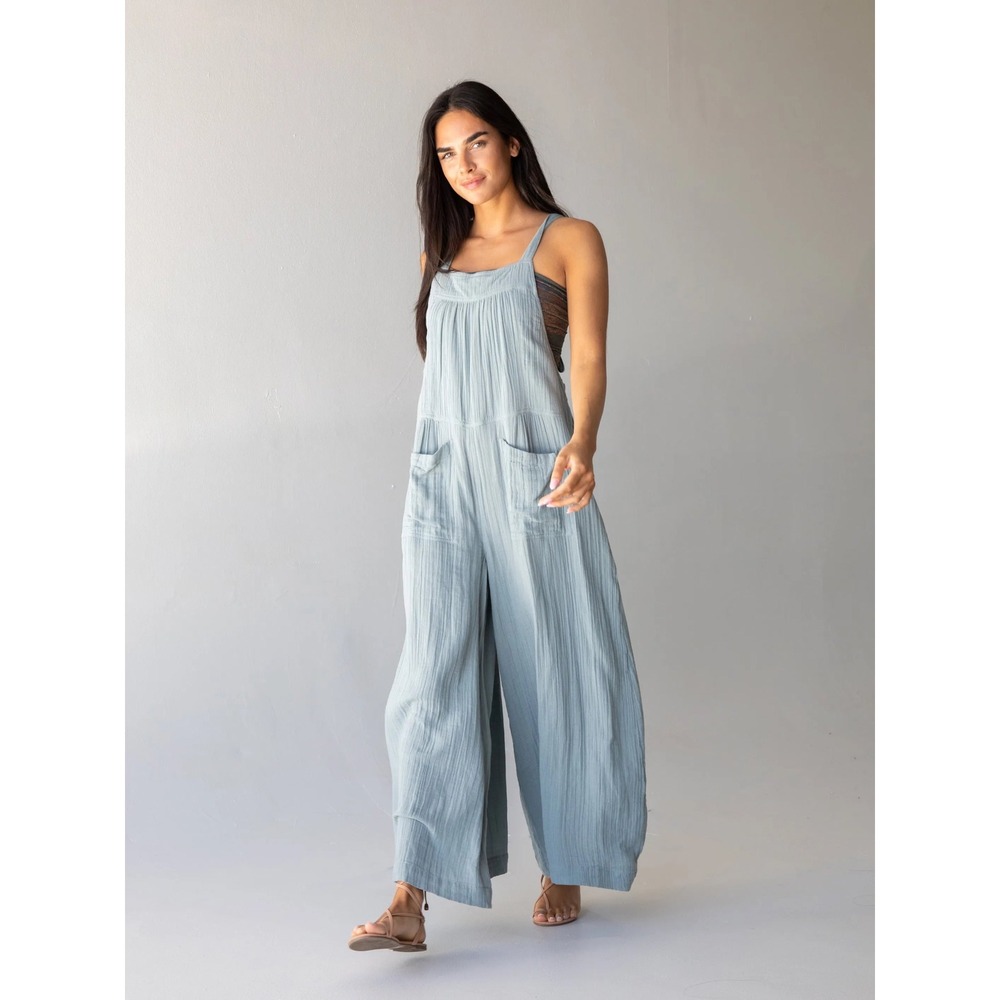 Natural Life Jumpsuit Women Medium Blue Excellent Cotton Gauze Wide Leg Boho